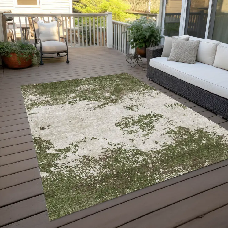 8' X 10' Olive Green Gray And Ivory Abstract Washable Indoor Outdoor Area Rug