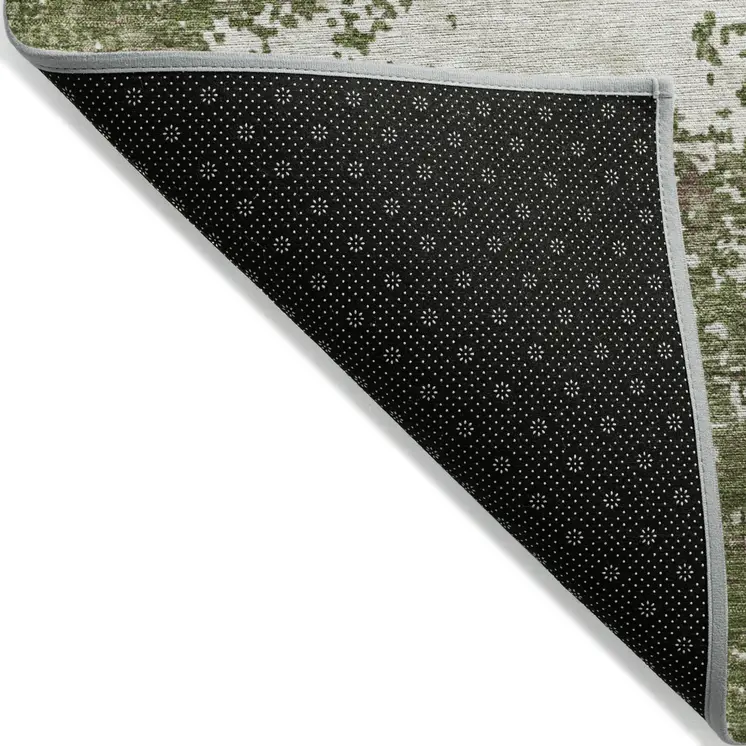 8' X 10' Olive Green Gray And Ivory Abstract Washable Indoor Outdoor Area Rug