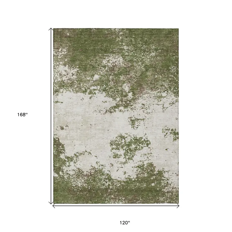 10' X 14' Olive Green Gray And Ivory Abstract Washable Indoor Outdoor Area Rug