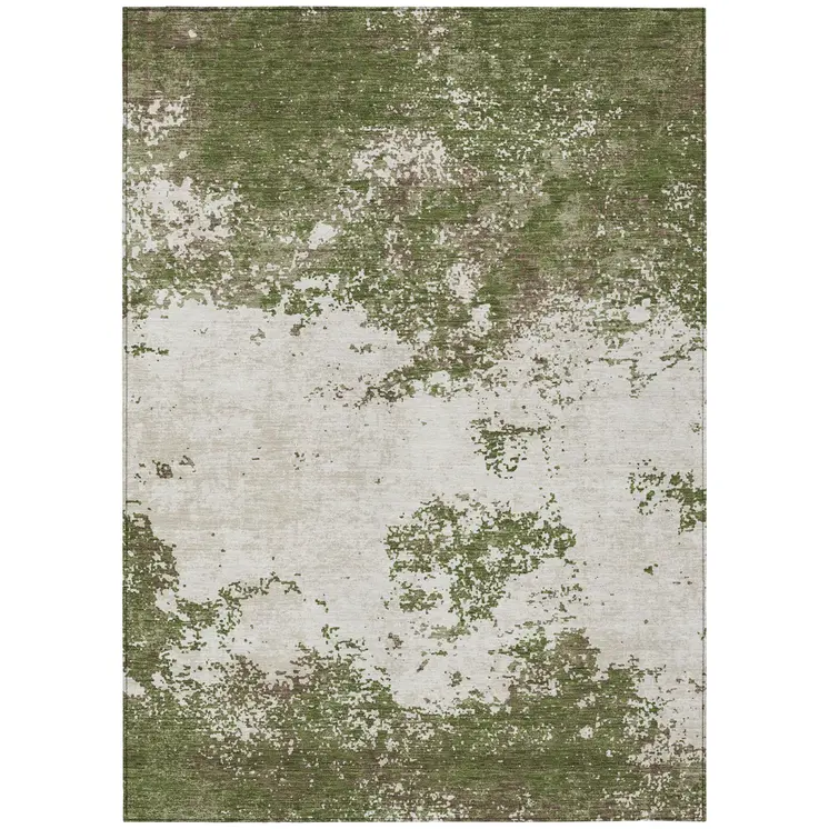 10' X 14' Olive Green Gray And Ivory Abstract Washable Indoor Outdoor Area Rug