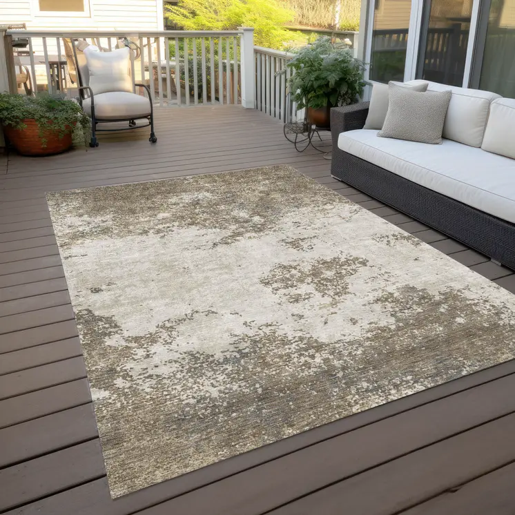 3' X 5' Taupe And Beige Abstract Washable Indoor Outdoor Area Rug
