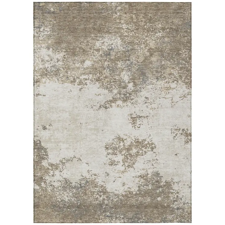 3' X 5' Taupe And Beige Abstract Washable Indoor Outdoor Area Rug