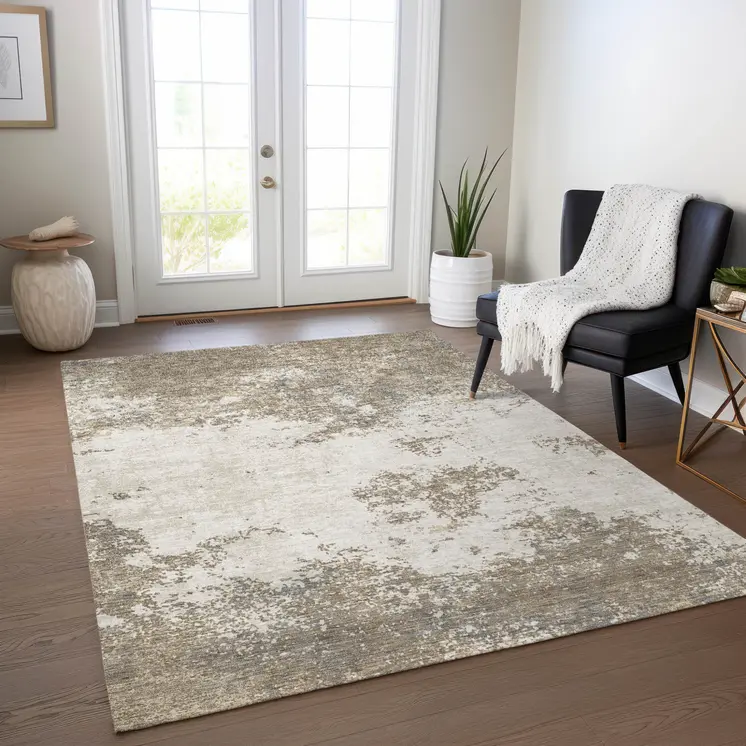 3' X 5' Taupe And Beige Abstract Washable Indoor Outdoor Area Rug