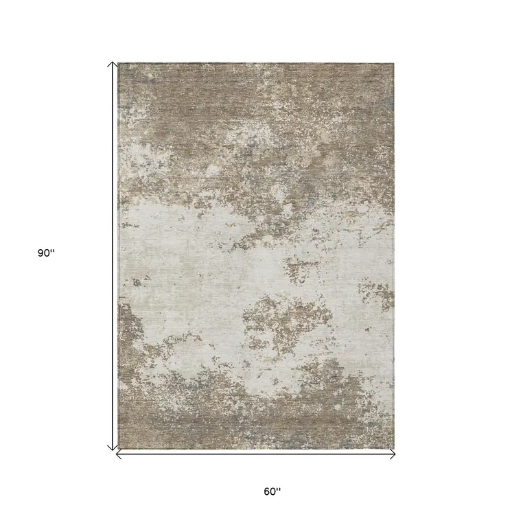 5' X 8' Taupe And Beige Abstract Washable Indoor Outdoor Area Rug