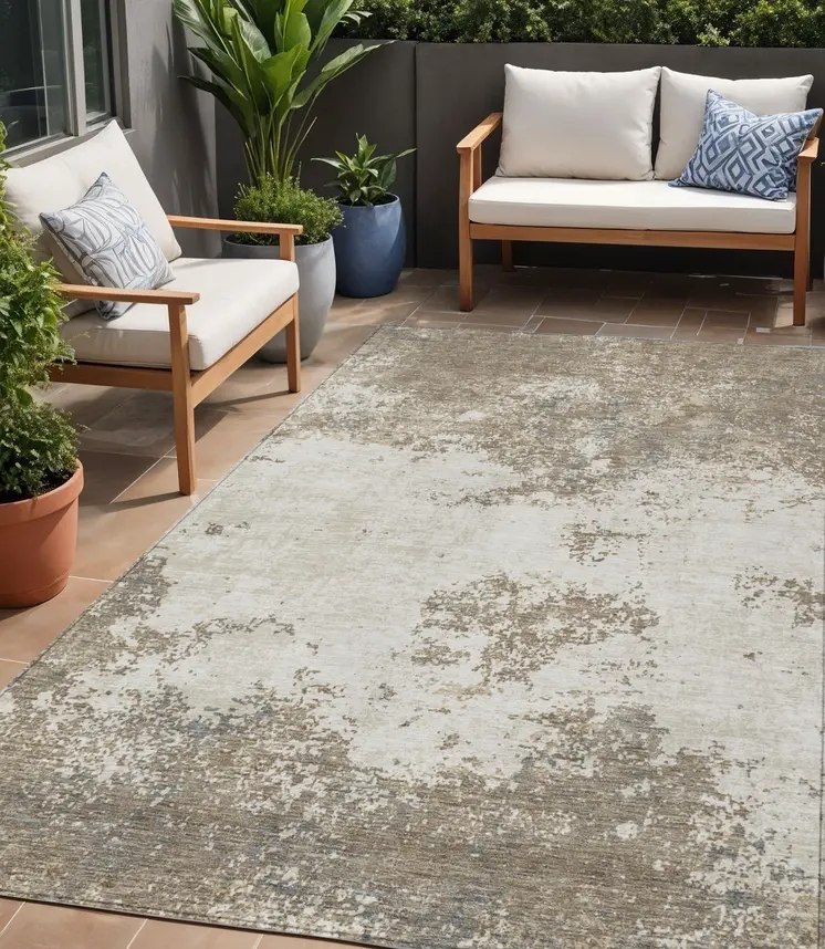 5' X 8' Taupe And Beige Abstract Washable Indoor Outdoor Area Rug