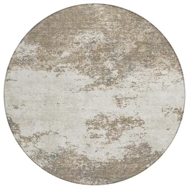 8' Taupe And Beige Round Abstract Washable Indoor Outdoor Area Rug
