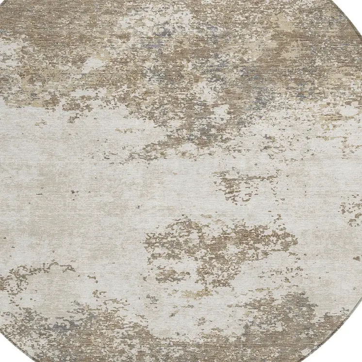 8' Taupe And Beige Round Abstract Washable Indoor Outdoor Area Rug