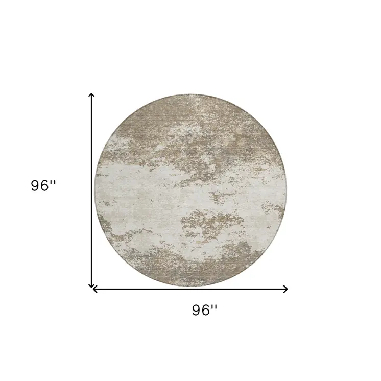 8' Taupe And Beige Round Abstract Washable Indoor Outdoor Area Rug