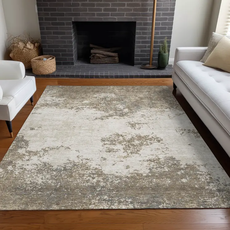 8' X 10' Taupe And Beige Abstract Washable Indoor Outdoor Area Rug