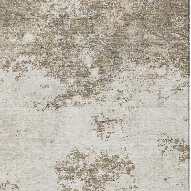 9' X 12' Taupe And Beige Abstract Washable Indoor Outdoor Area Rug