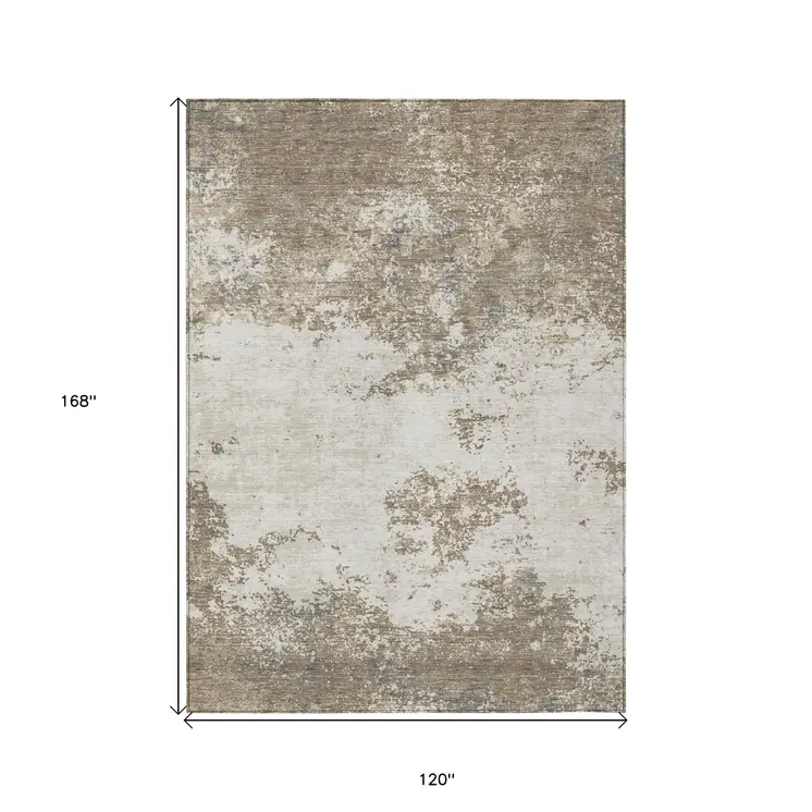 10' X 14' Taupe And Beige Abstract Washable Indoor Outdoor Area Rug