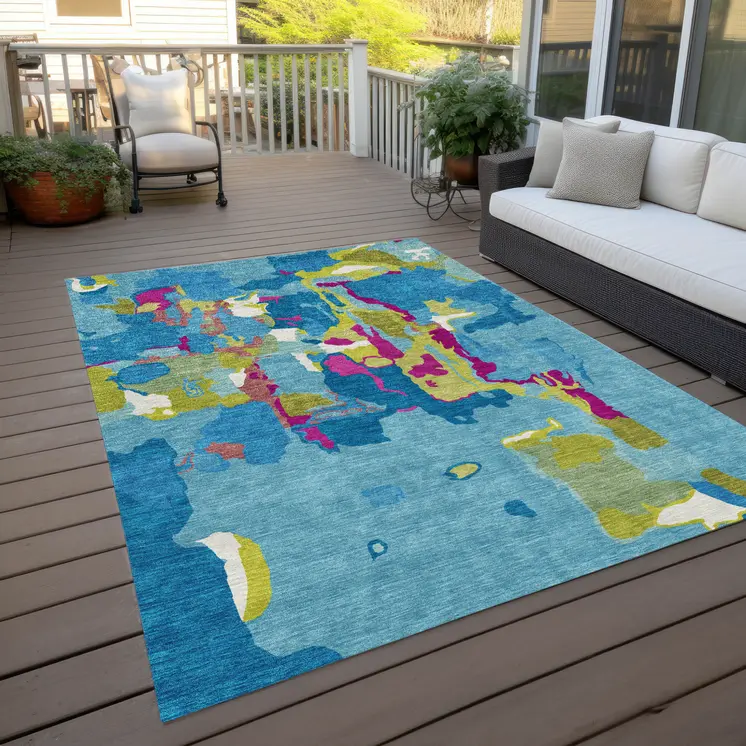 3' X 5' Aqua Green And Pink Abstract Washable Indoor Outdoor Area Rug