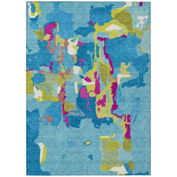 3' X 5' Aqua Green And Pink Abstract Washable Indoor Outdoor Area Rug