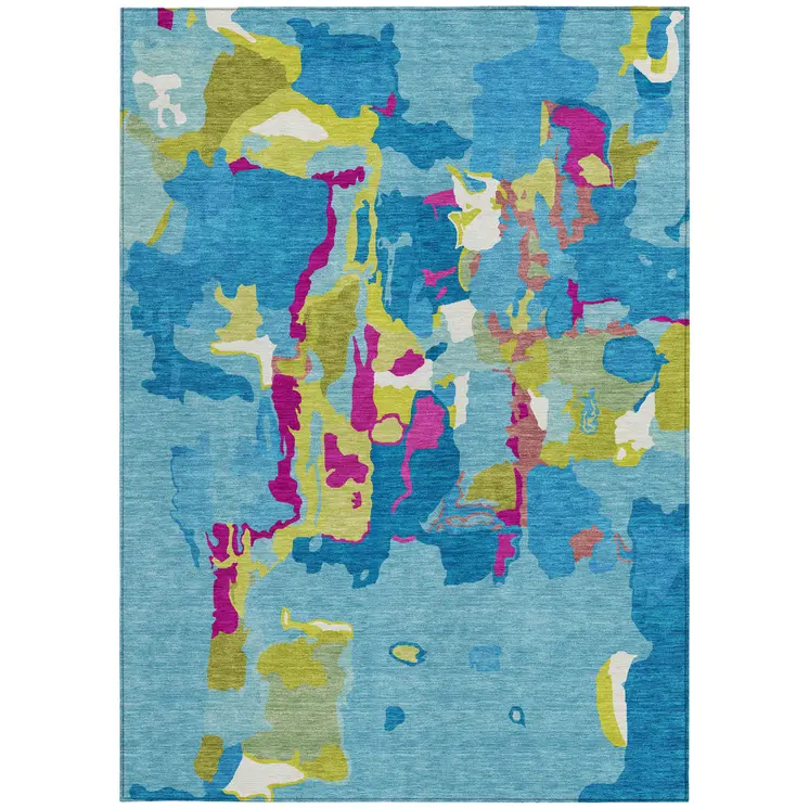 3' X 5' Aqua Green And Pink Abstract Washable Indoor Outdoor Area Rug