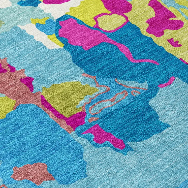 3' X 5' Aqua Green And Pink Abstract Washable Indoor Outdoor Area Rug