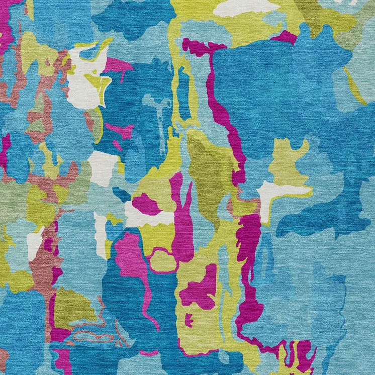 10' X 14' Aqua Green And Pink Abstract Washable Indoor Outdoor Area Rug