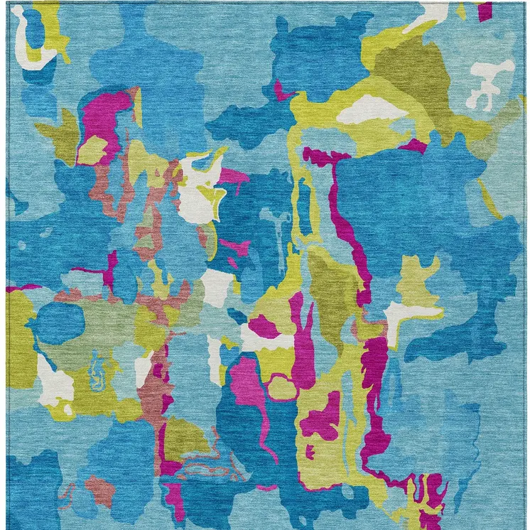 10' X 14' Aqua Green And Pink Abstract Washable Indoor Outdoor Area Rug