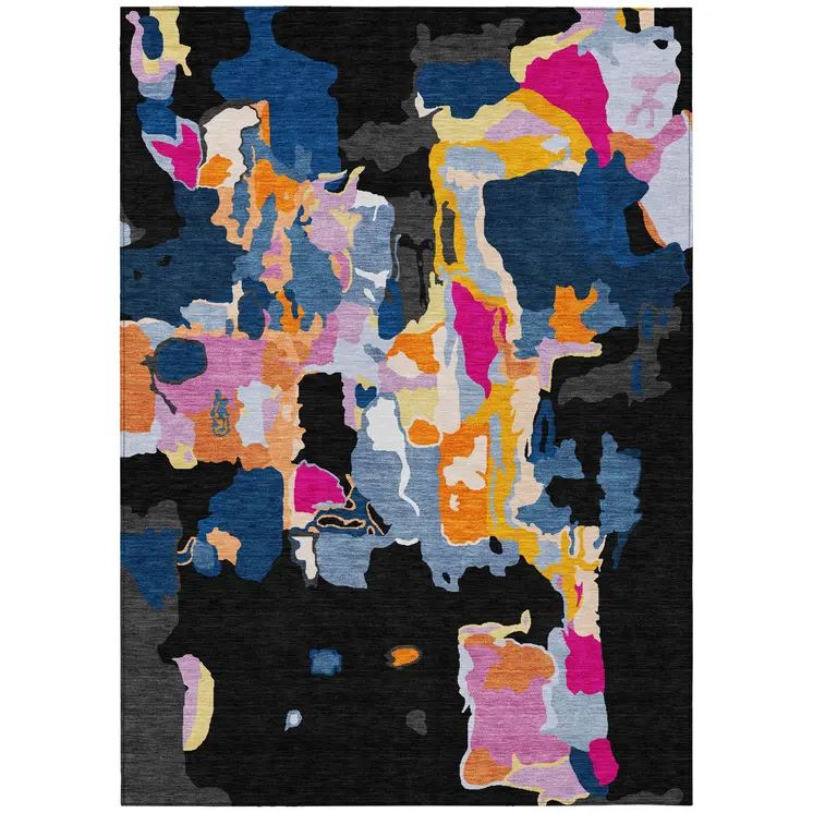 8' X 10' Black Blue And Pink Abstract Washable Indoor Outdoor Area Rug