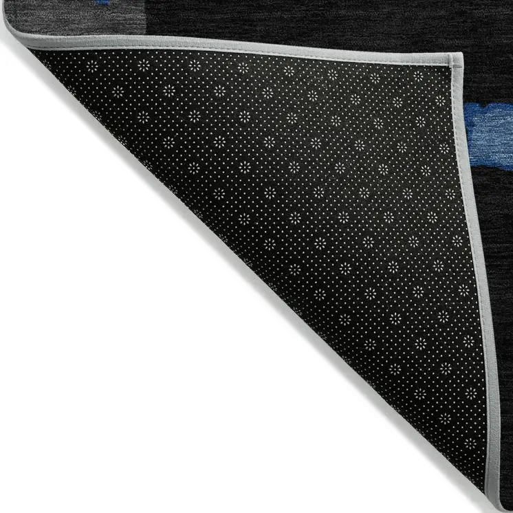 8' X 10' Black Blue And Pink Abstract Washable Indoor Outdoor Area Rug