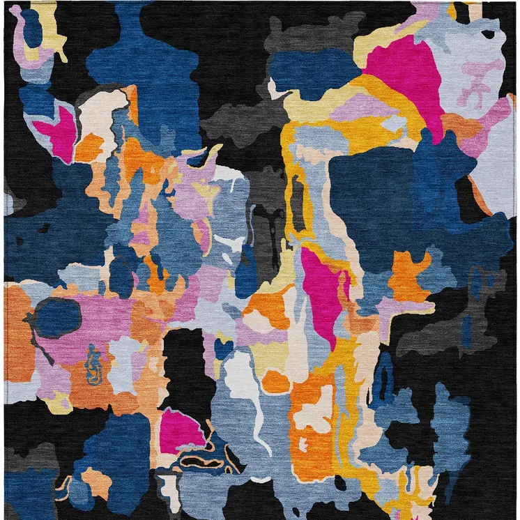 8' X 10' Black Blue And Pink Abstract Washable Indoor Outdoor Area Rug