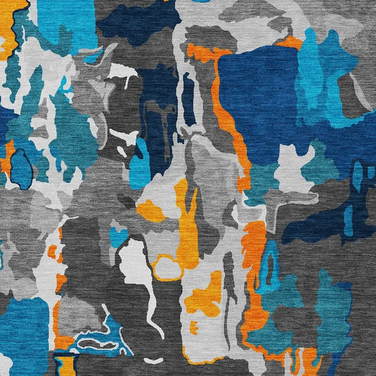 5' X 8' Charcoal Copper And Teal Blue Abstract Washable Indoor Outdoor Area Rug
