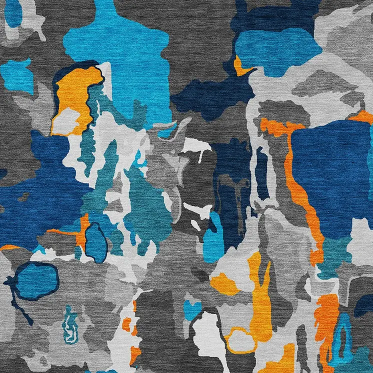 9' X 12' Charcoal Copper And Teal Blue Abstract Washable Indoor Outdoor Area Rug