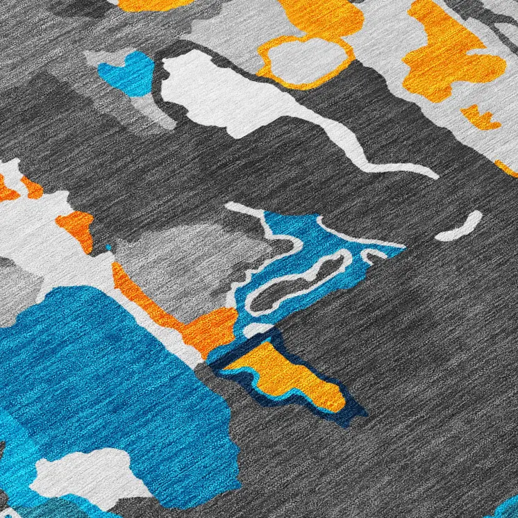 10' X 14' Charcoal Copper And Teal Blue Abstract Washable Indoor Outdoor Area Rug