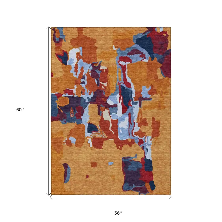 3' X 5' Copper Gray And Burgundy Abstract Washable Indoor Outdoor Area Rug