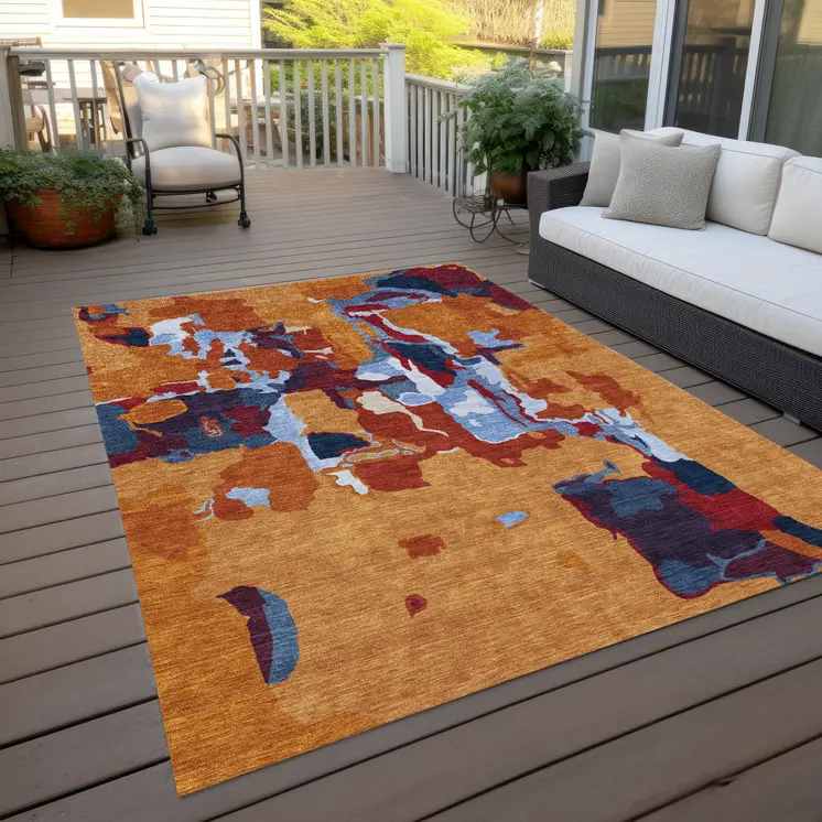 3' X 5' Copper Gray And Burgundy Abstract Washable Indoor Outdoor Area Rug