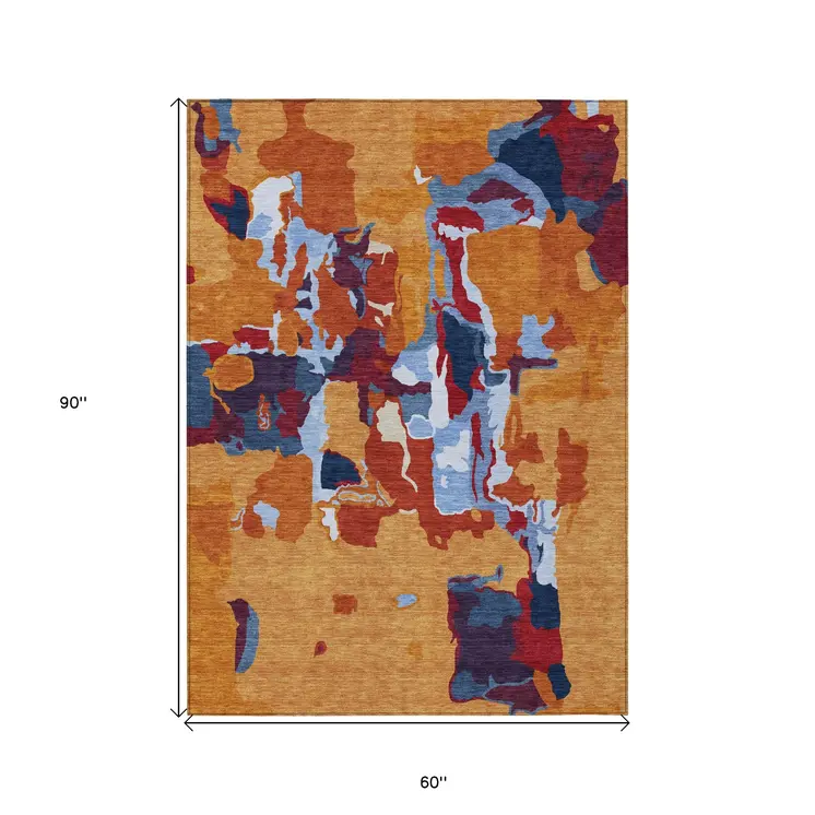 5' X 8' Copper Gray And Burgundy Abstract Washable Indoor Outdoor Area Rug