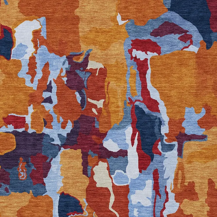 5' X 8' Copper Gray And Burgundy Abstract Washable Indoor Outdoor Area Rug