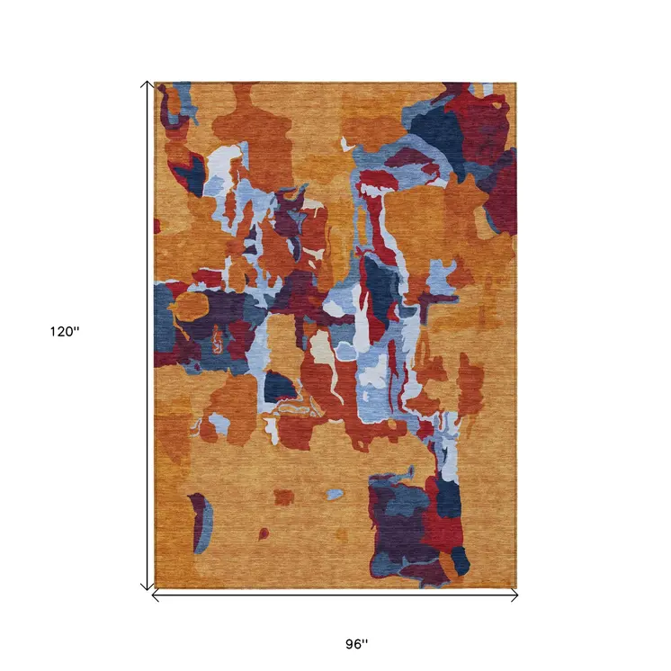 8' X 10' Copper Gray And Burgundy Abstract Washable Indoor Outdoor Area Rug