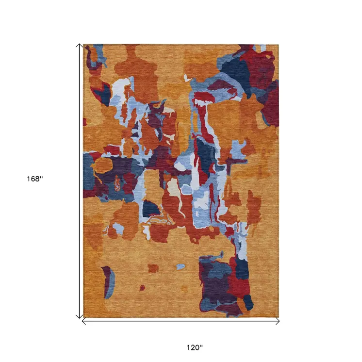10' X 14' Copper Gray And Burgundy Abstract Washable Indoor Outdoor Area Rug