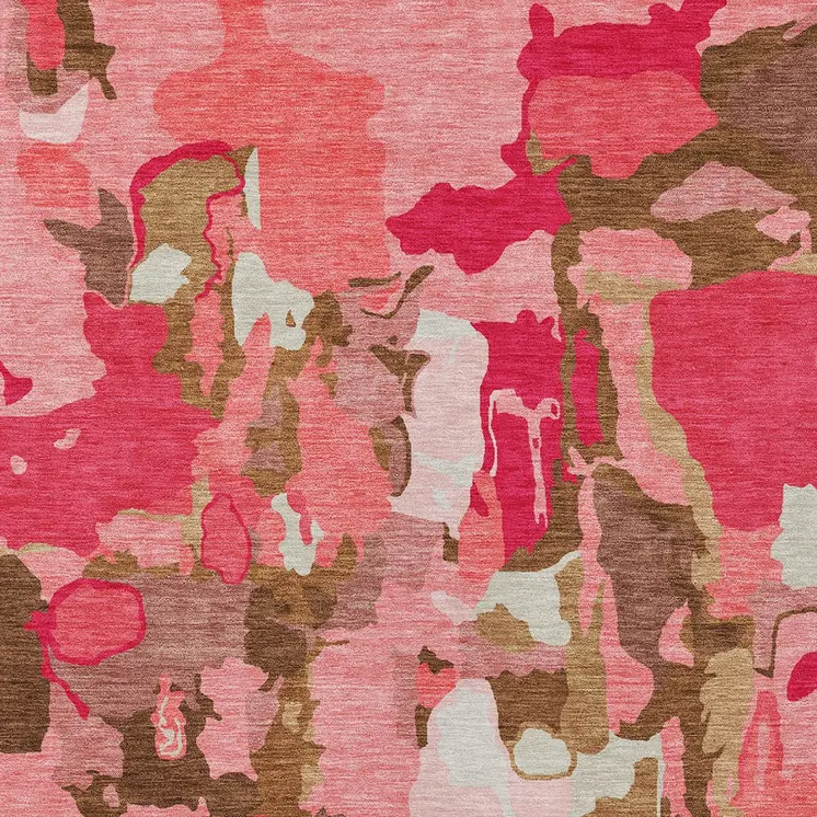 5' X 8' Coral Pink And Brown Abstract Washable Indoor Outdoor Area Rug