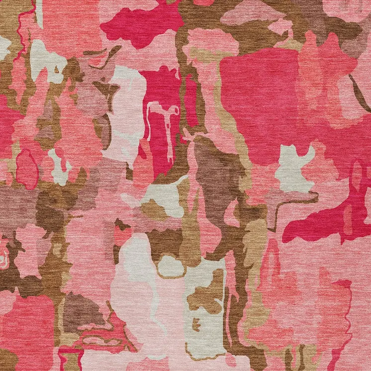 10' X 14' Coral Pink And Brown Abstract Washable Indoor Outdoor Area Rug