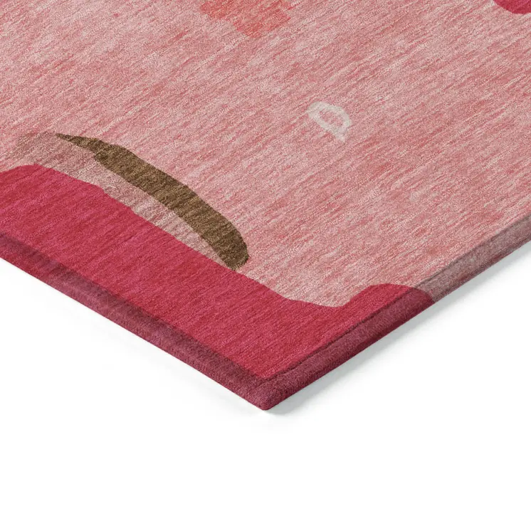 10' X 14' Coral Pink And Brown Abstract Washable Indoor Outdoor Area Rug