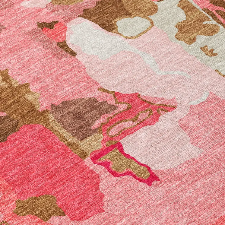 10' X 14' Coral Pink And Brown Abstract Washable Indoor Outdoor Area Rug