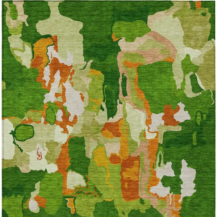3' X 5' Green Copper And Brown Abstract Washable Indoor Outdoor Area Rug