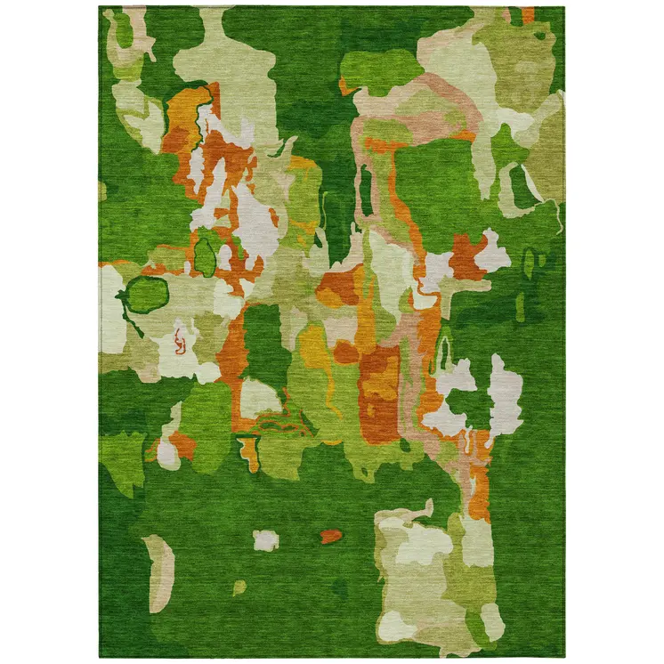 3' X 5' Green Copper And Brown Abstract Washable Indoor Outdoor Area Rug