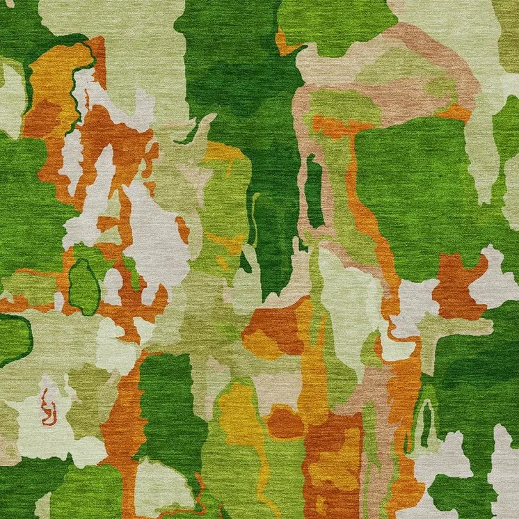 3' X 5' Green Copper And Brown Abstract Washable Indoor Outdoor Area Rug