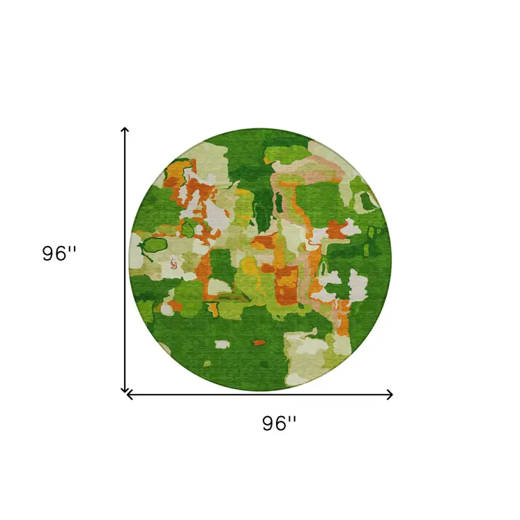 8' Green Copper And Brown Round Abstract Washable Indoor Outdoor Area Rug