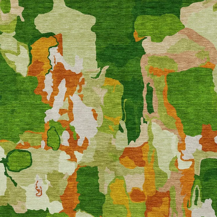 8' X 10' Green Copper And Brown Abstract Washable Indoor Outdoor Area Rug