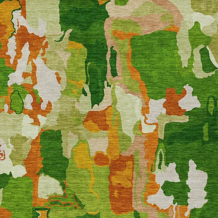 9' X 12' Green Copper And Brown Abstract Washable Indoor Outdoor Area Rug
