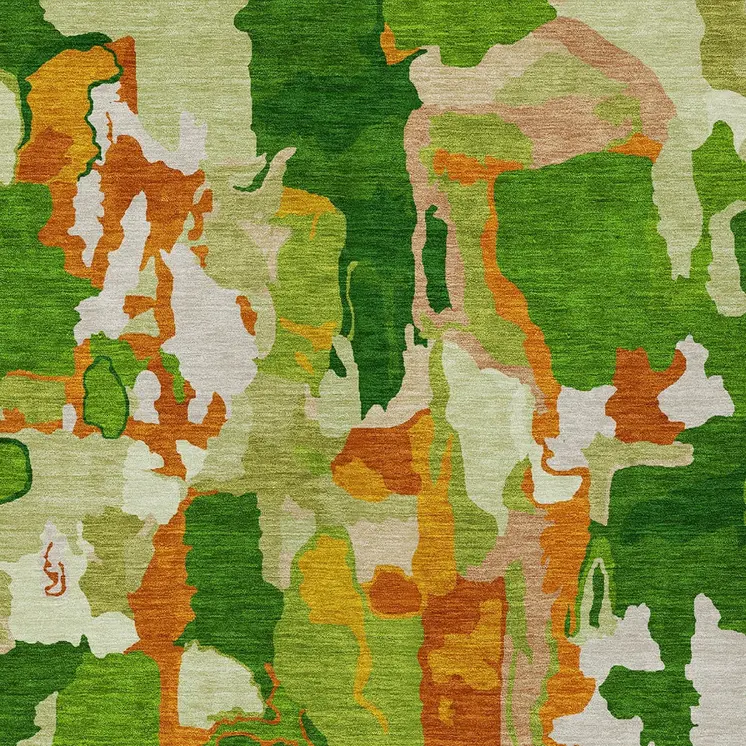 10' X 14' Green Copper And Brown Abstract Washable Indoor Outdoor Area Rug