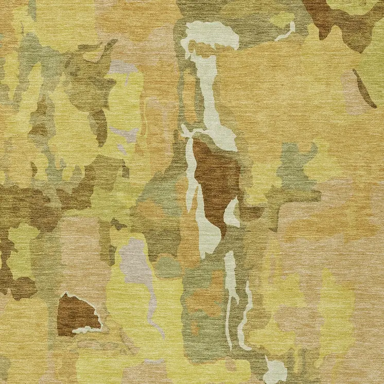 3' X 5' Gold Brown And Green Abstract Washable Indoor Outdoor Area Rug