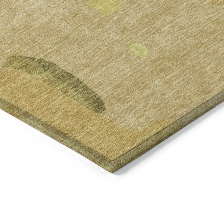 5' X 8' Gold Brown And Green Abstract Washable Indoor Outdoor Area Rug