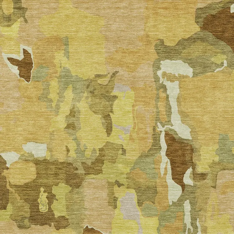 5' X 8' Gold Brown And Green Abstract Washable Indoor Outdoor Area Rug
