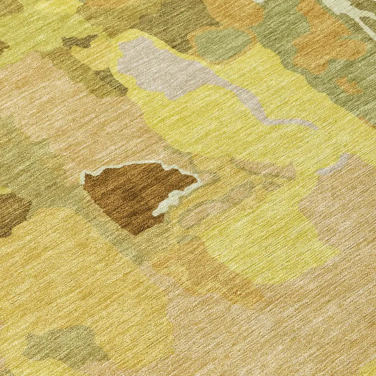 8' Gold Brown And Green Round Abstract Washable Indoor Outdoor Area Rug