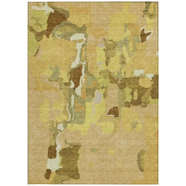 8' X 10' Gold Brown And Green Abstract Washable Indoor Outdoor Area Rug