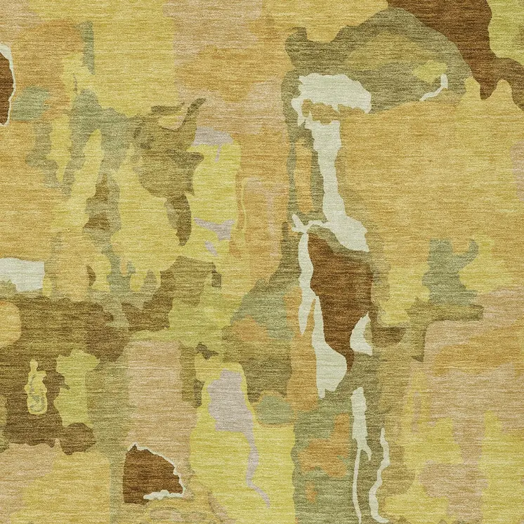 10' X 14' Gold Brown And Green Abstract Washable Indoor Outdoor Area Rug